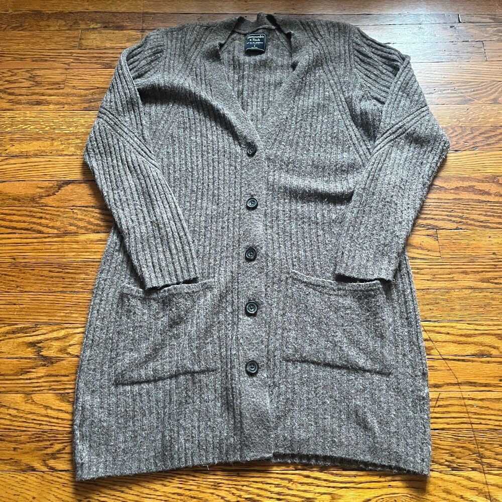 Abercrombie & Fitch Women's Small S Ribbed Knit Long Cardigan Dress Gray